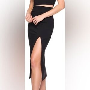 Chic Stretchy Red Pencil Skirt with side slit up leg